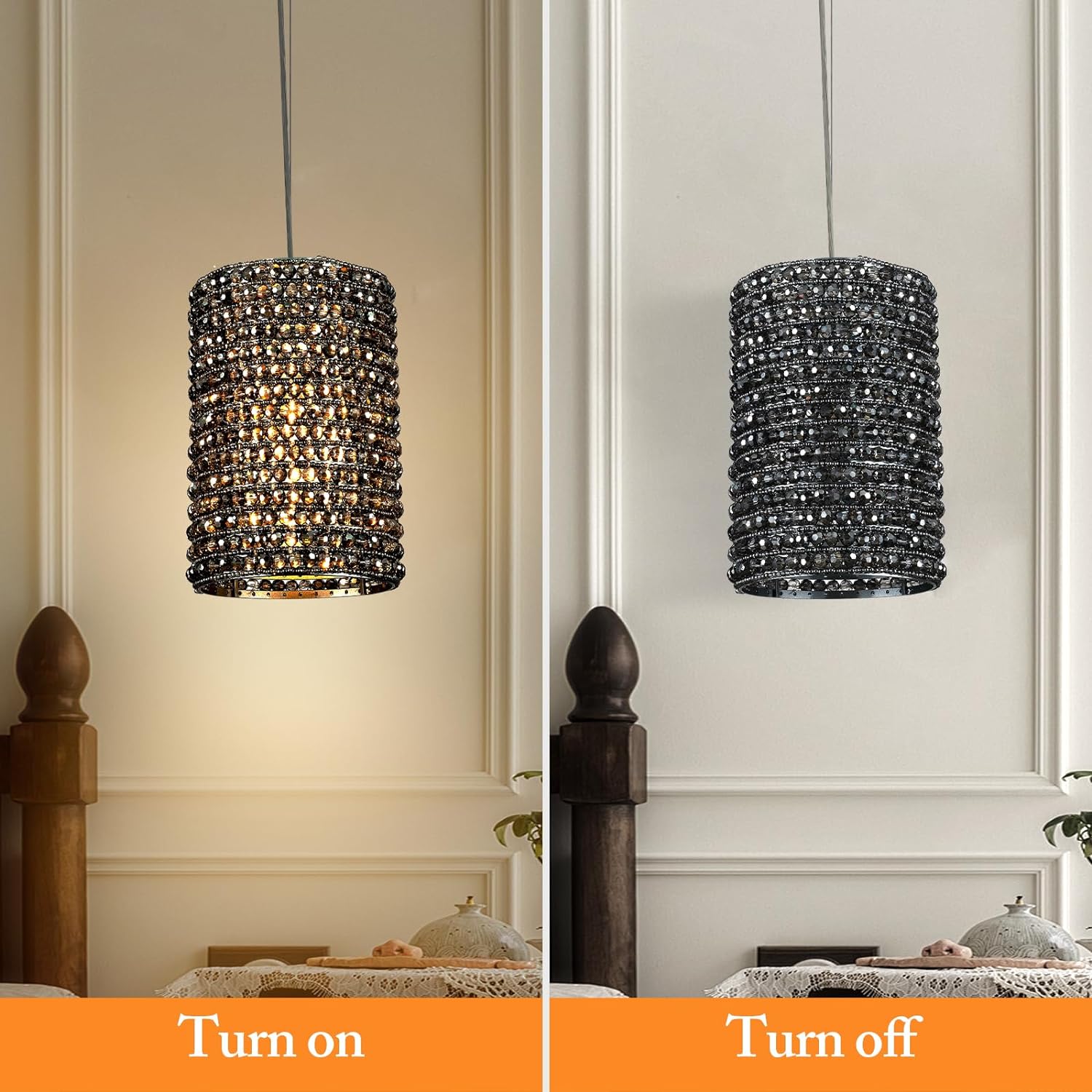 Grey/Clear K9 Crystal Beads Pendant Lights 12"
