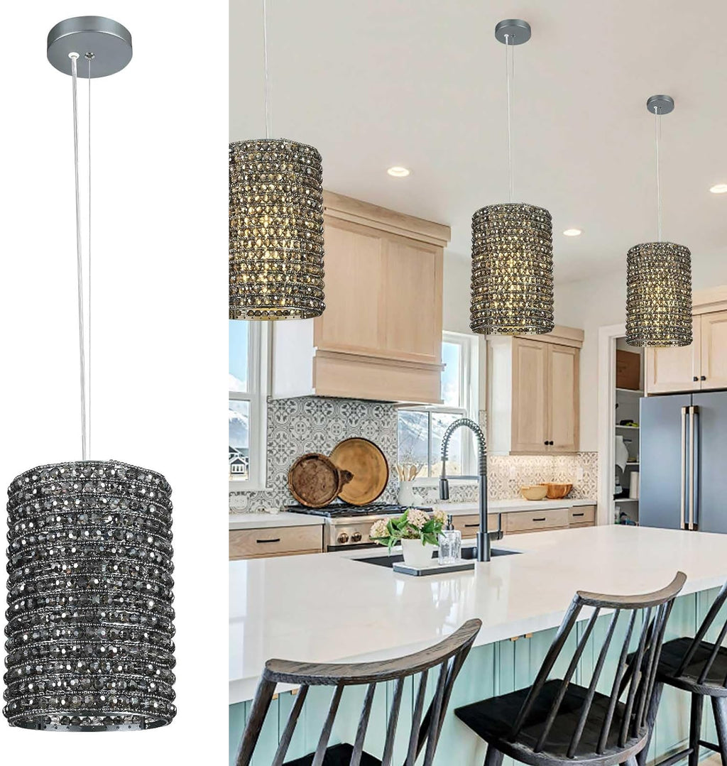 Grey/Clear K9 Crystal Beads Pendant Lights 12"