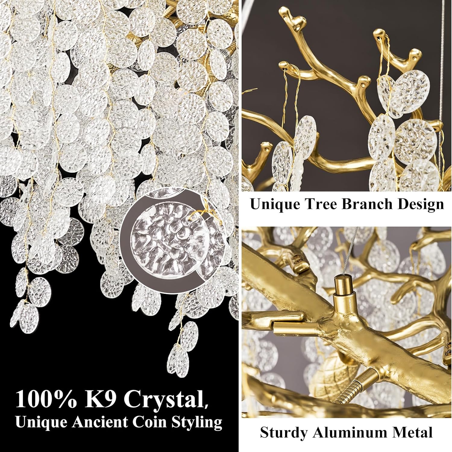 Coin Type Crystal Tree Branch Linear Chandelier 72"