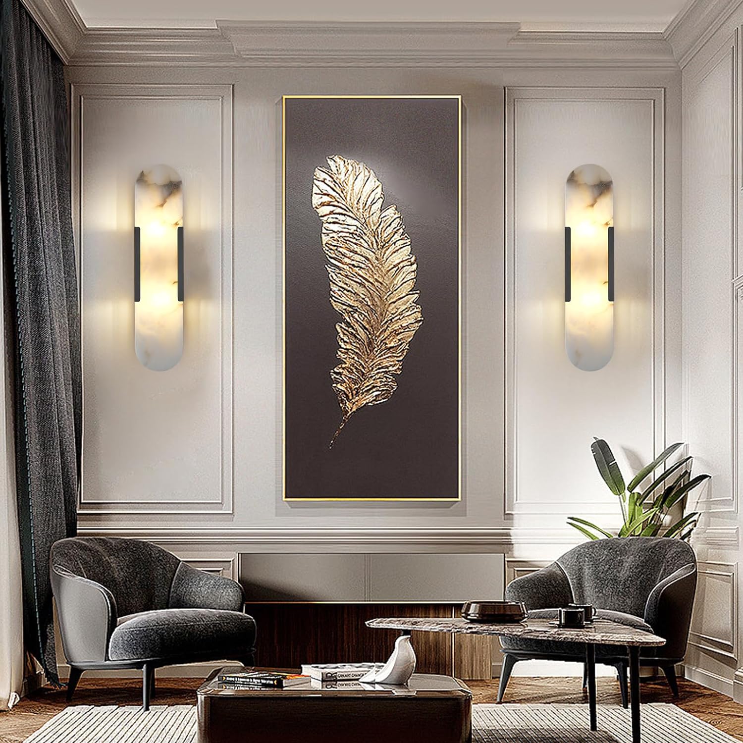 Oval Shaped Alabaster Wall Sconces 13.8" 19.7"