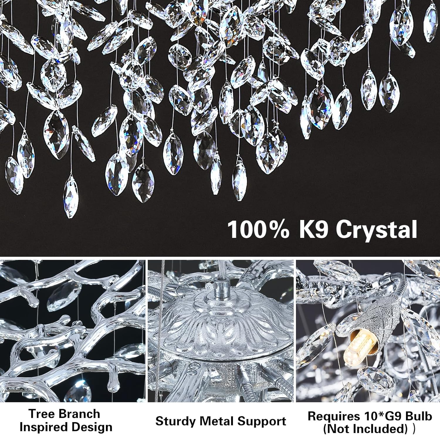 Ice Eye Modern Crystal Tree Branch Round Chandelier for All Rooms 30" 40" 48"