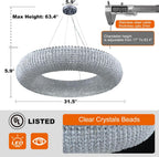 K9 Grey/Clear Crystal Beads Round Pendant Chandelier D31.5"