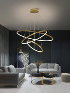 Amina Staircase Gold Multi Rings Chandelier Lobby Villa - Yami Lightings