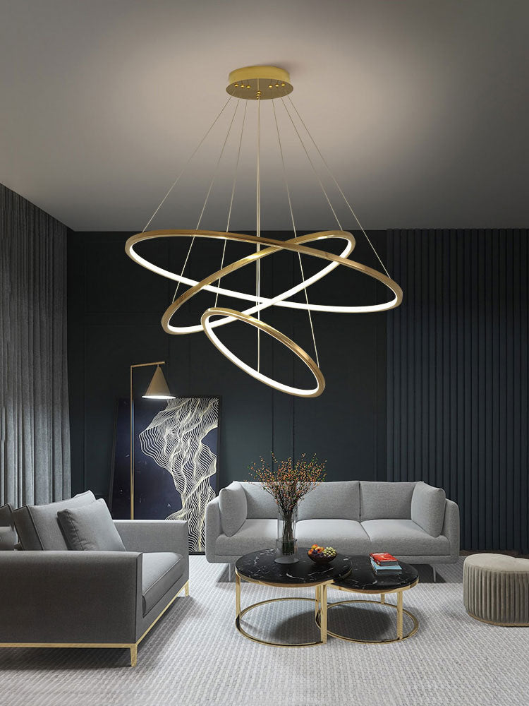 Amina Staircase Gold Multi Rings Chandelier Lobby Villa - Yami Lightings