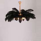 Elva Art Deco Colorized Feather Chandelier Brass Palm Tree Lamp - Yami Lightings