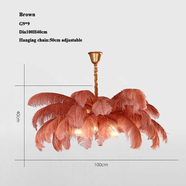 Elva Art Deco Colorized Feather Chandelier Brass Palm Tree Lamp - Yami Lightings