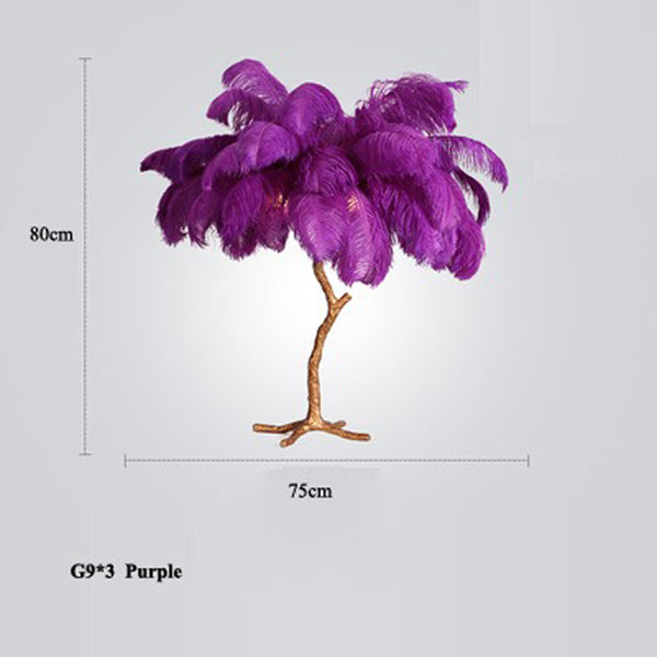Elva Ostrich Feather Table Lamp Brass Palm Tree Lamp - Yami Lightings