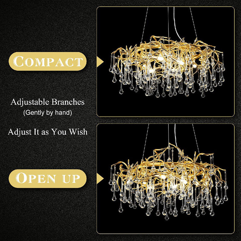 Doris Branch Gold Ring Crystal Chandelier - Yami Lightings
