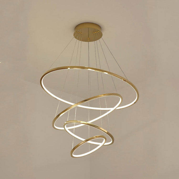 Amina Staircase Gold Multi Rings Chandelier Lobby Villa - Yami Lightings