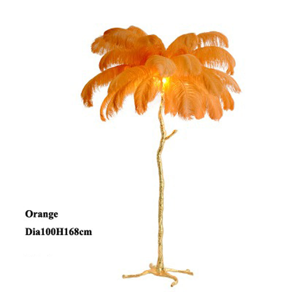 Elva Nordic Ostrich Feather Floor Lamp Brass Lighting - Yami Lightings
