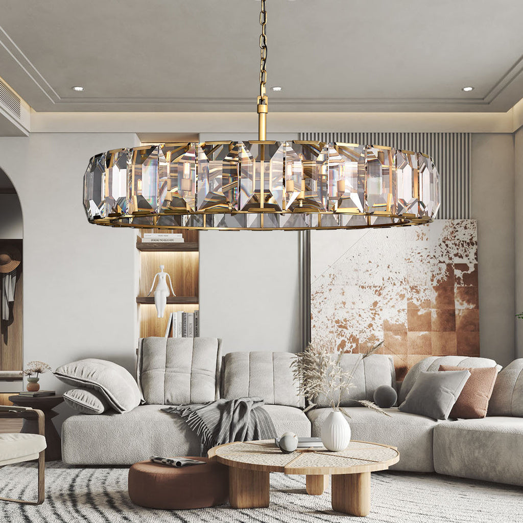 Faceted Crystal Glass Round Chandelier D60" - Yami Lightings