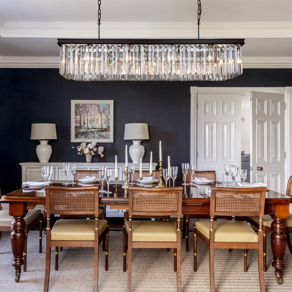1920s Olion Single-Tier Rectangular Crystal Rod Chandelier