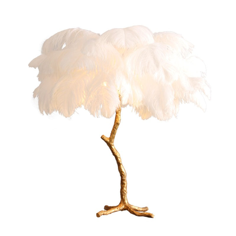 Elva Ostrich Feather Table Lamp Brass Palm Tree Lamp - Yami Lightings