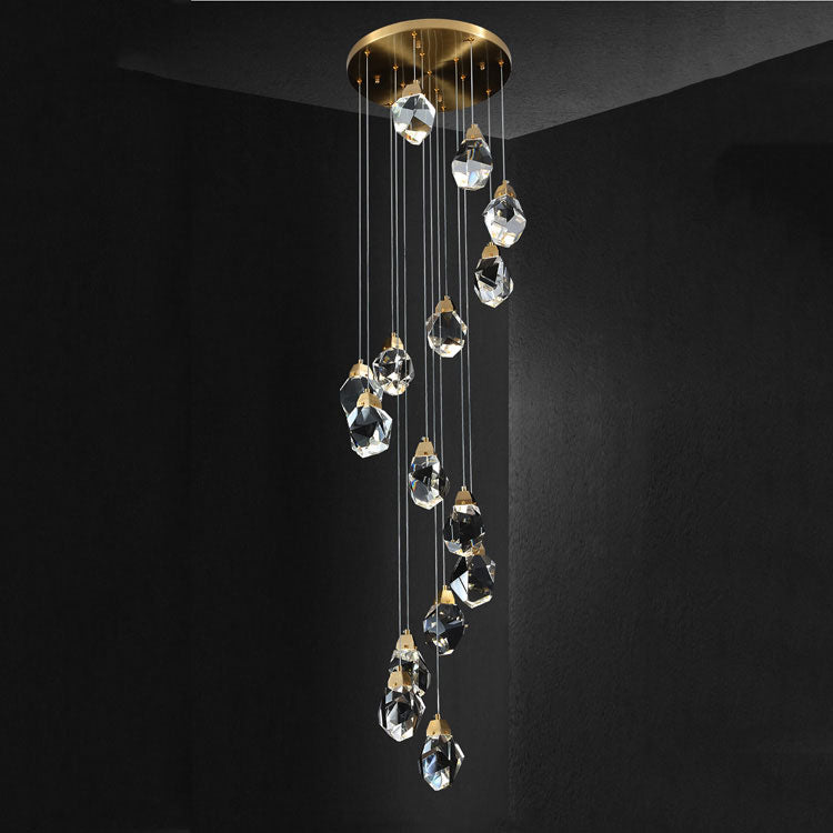 Aurelia Faceted Crystal Prisms  Staircase Loft Chandeliers - Yami Lightings