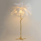 Elva Nordic Ostrich Feather Floor Lamp Brass Lighting - Yami Lightings