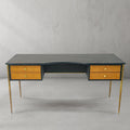 Thaddeus Retro Brass Iron Frame Rattan Desk