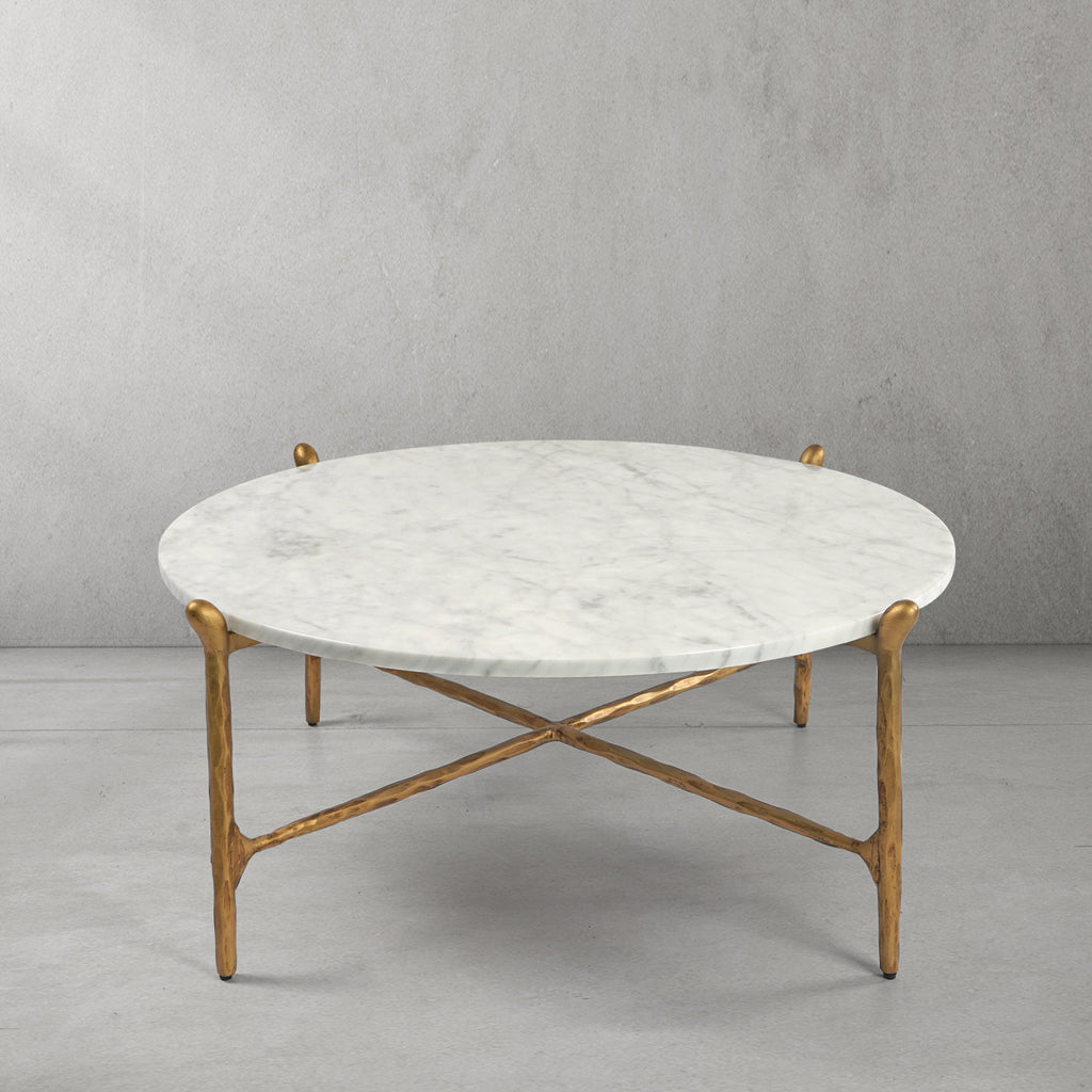 Thaddeus Round  Horn Marble Coffee Table & Side Table