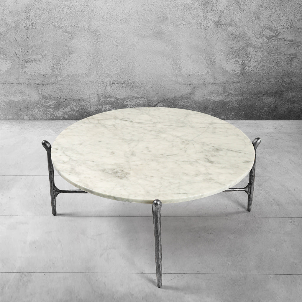 Thaddeus Round  Horn Marble Coffee Table & Side Table