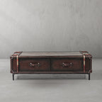 Thaddeus Vintage Cowhide Rattan Coffee Table