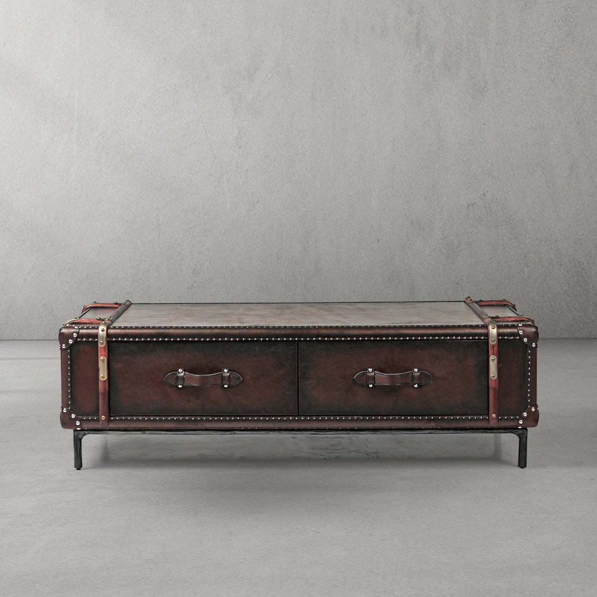 Thaddeus Vintage Cowhide Rattan Coffee Table