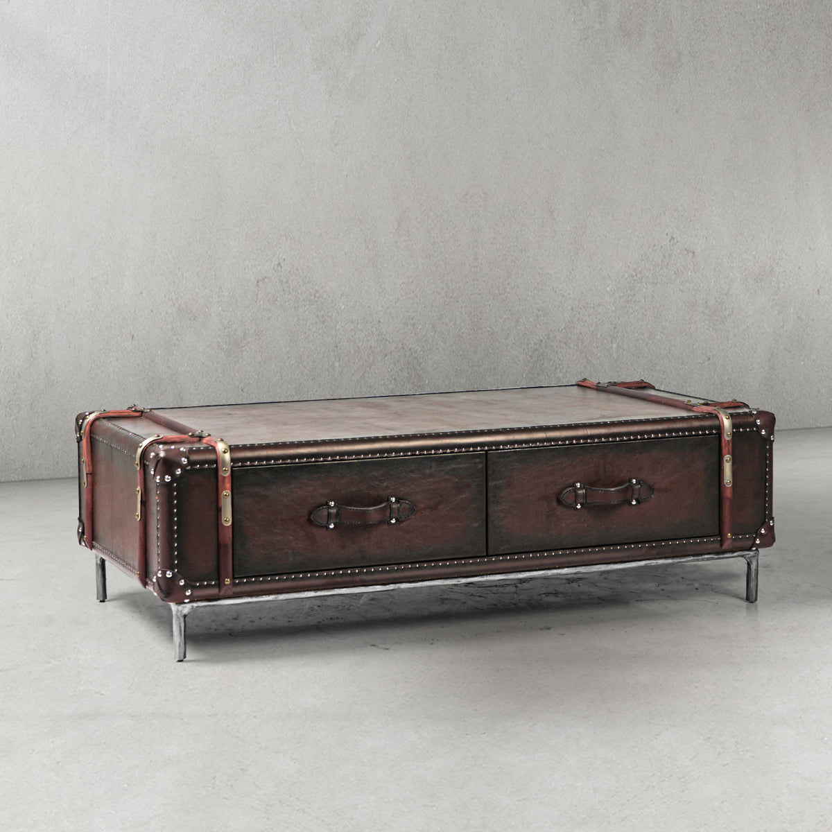 Thaddeus Vintage Cowhide Rattan Coffee Table