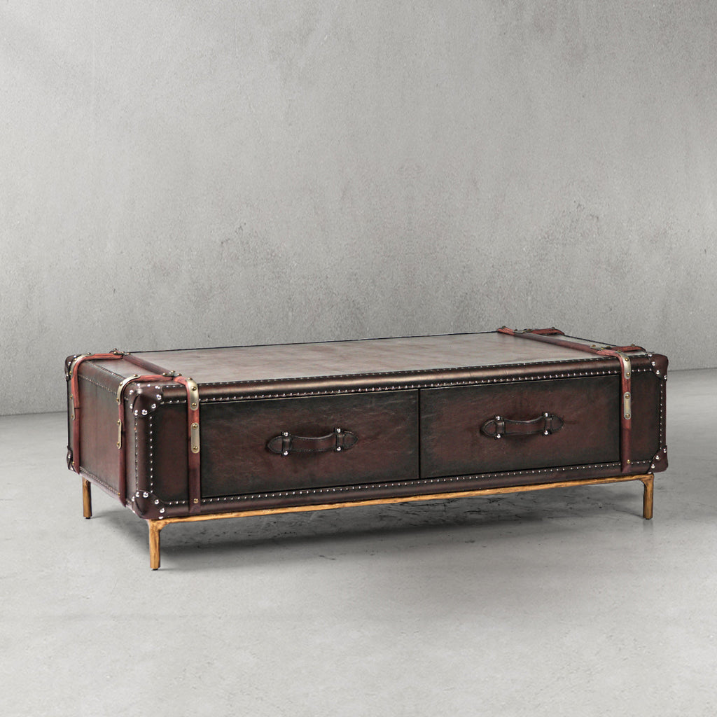 Thaddeus Vintage Cowhide Rattan Coffee Table