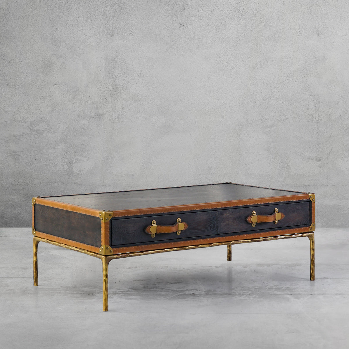 Thaddeus Vintage Leather Square Coffee Table