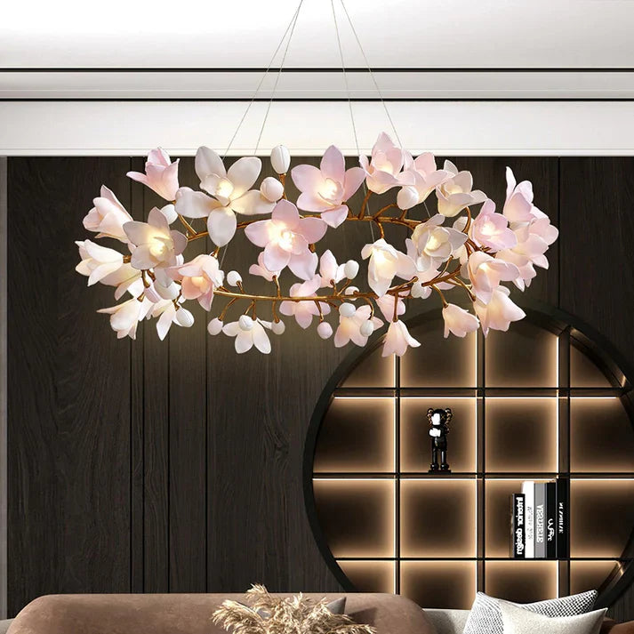 Amara Pink Orchid & Brass Circular Chandelier