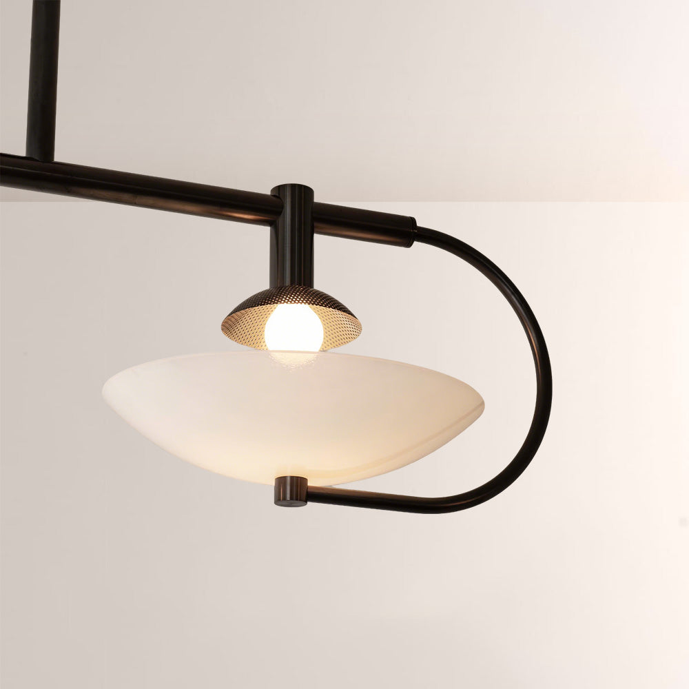 Aperto Curved Metal Glass Bowl Chandelier