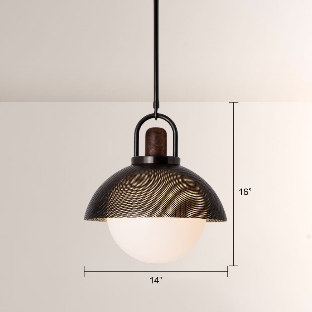 Arcane Perforated Metal Wood Orb Pendant