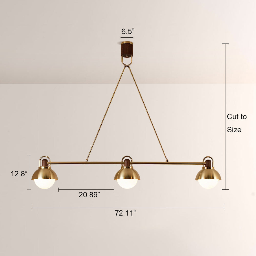 Arcane Brass Walnut Triad Chandelier