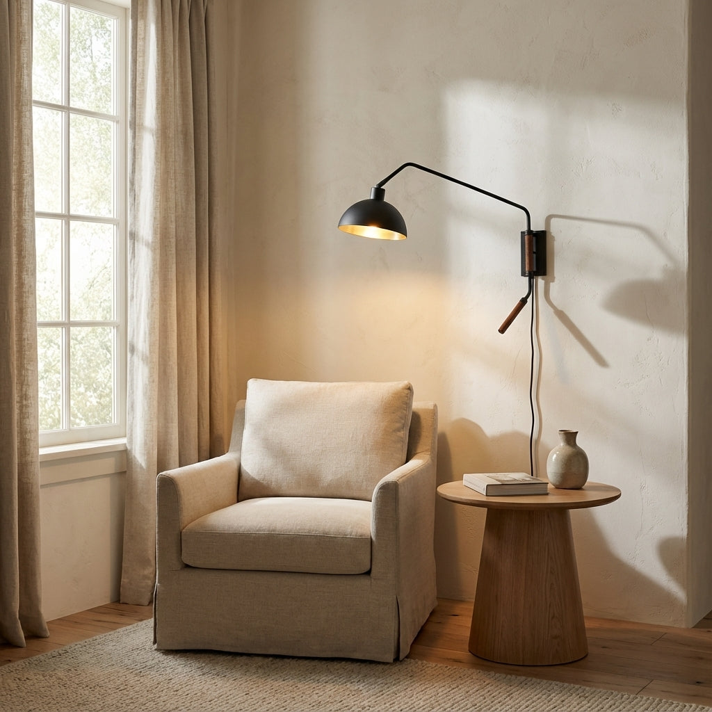 Arcane Walnut Dual-Tone Metal Adjustable Wall Sconce