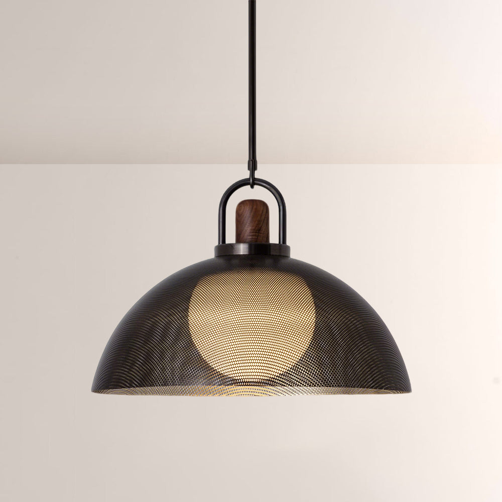 Arcane Walnut Perforated Metal Dome Pendant