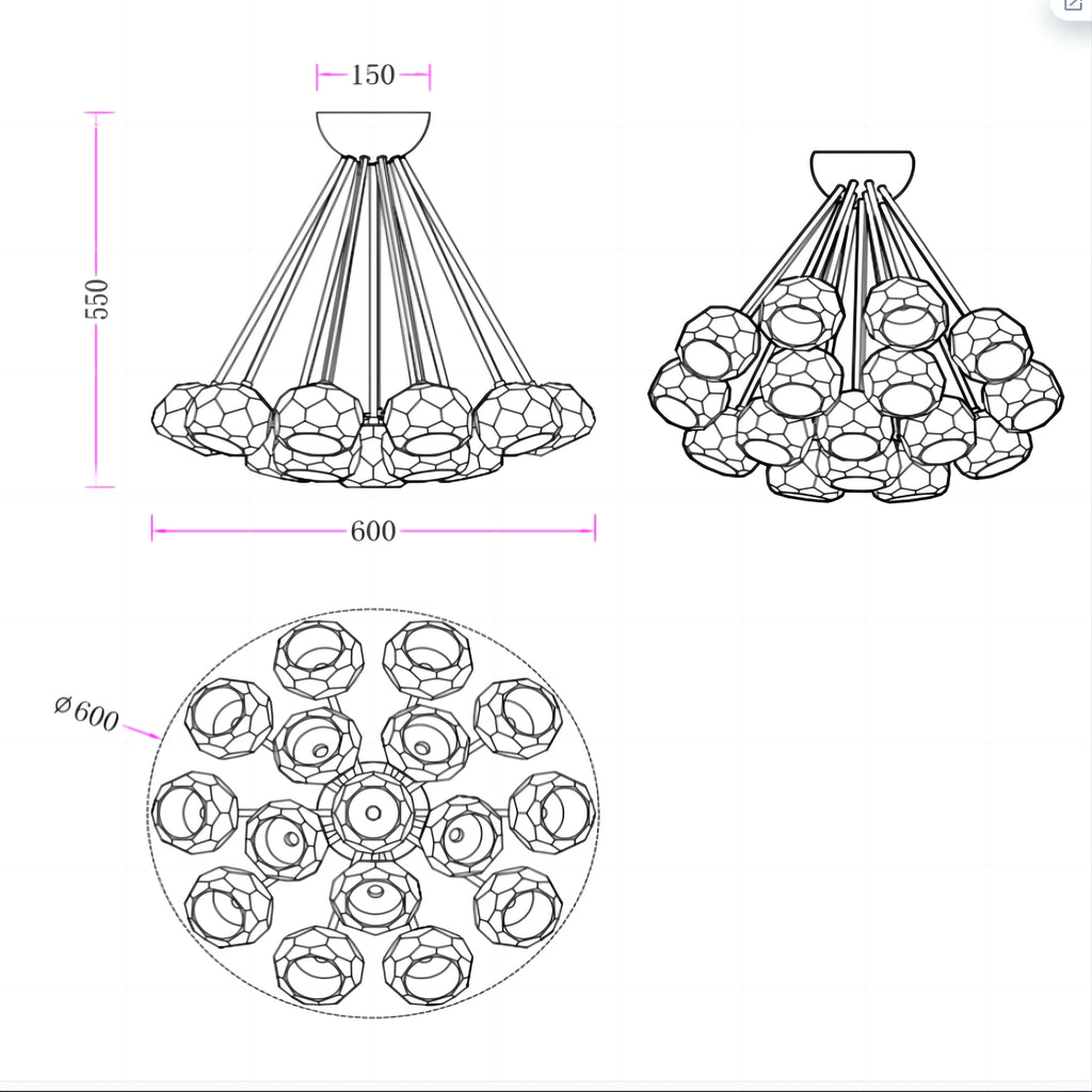 Belle De Crystal Flushmount 24"（Custom 15 lights）