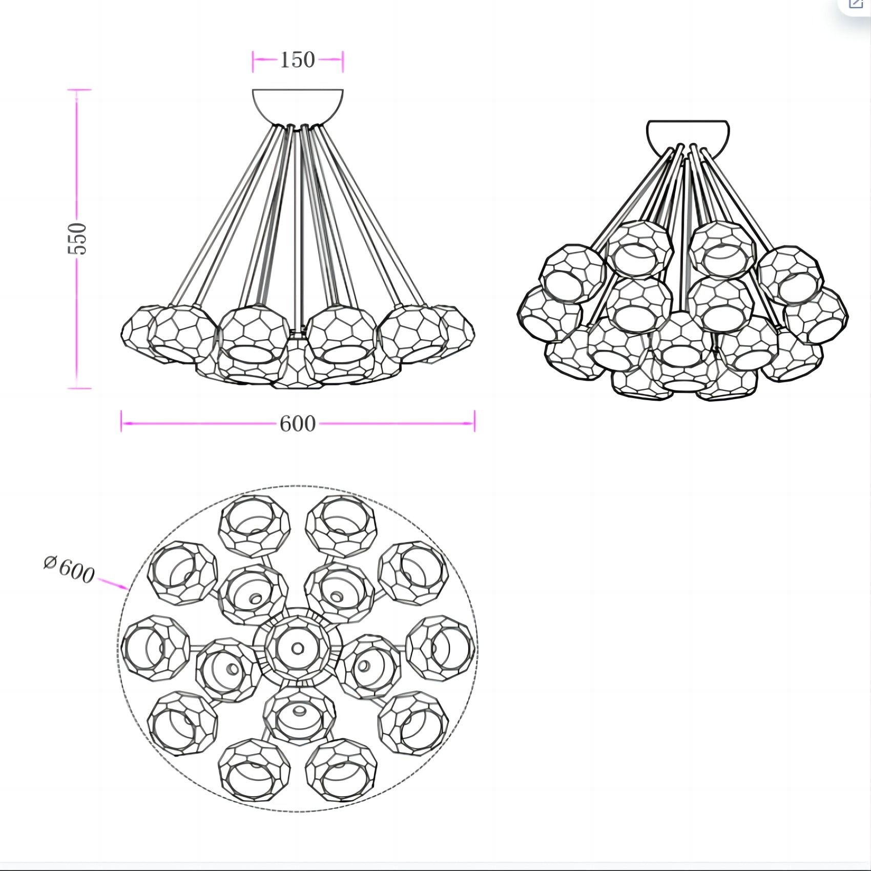 Belle De Crystal Flushmount 24"（Custom 15 lights）