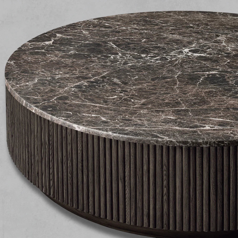Mulholland Oak Wood & Stone Round Coffee Table