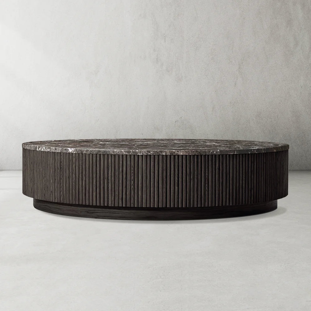 Mulholland Oak Wood & Stone Round Coffee Table