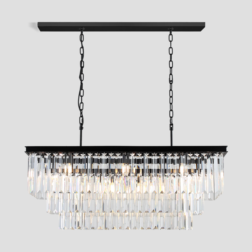 1920s Olion 3-Tier Crystal Rectangular Chandelier