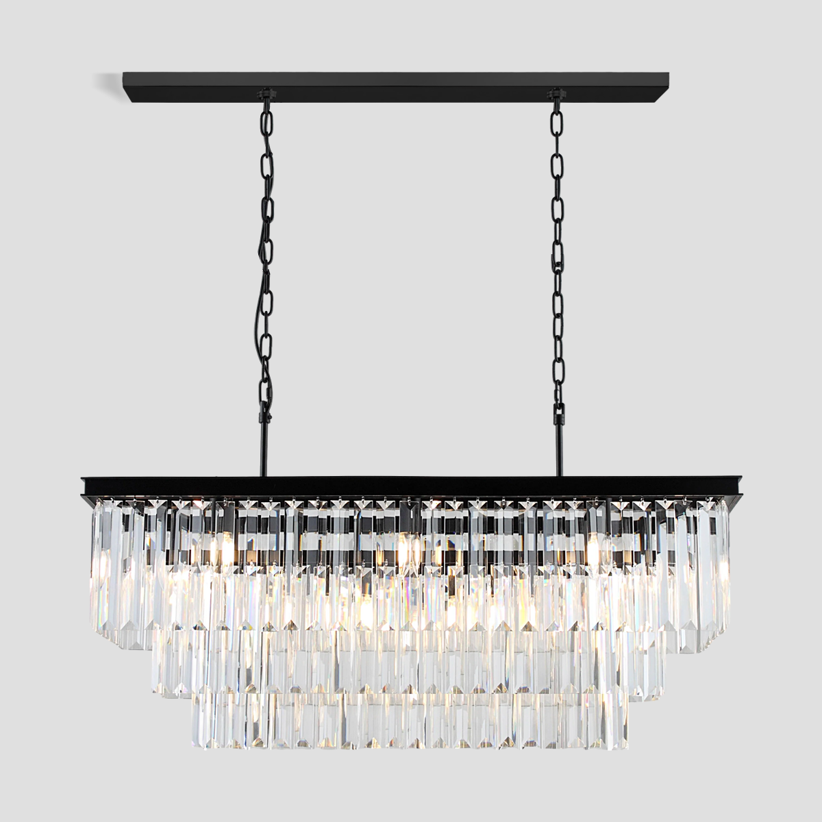 1920s Olion 3-Tier Crystal Rectangular Chandelier