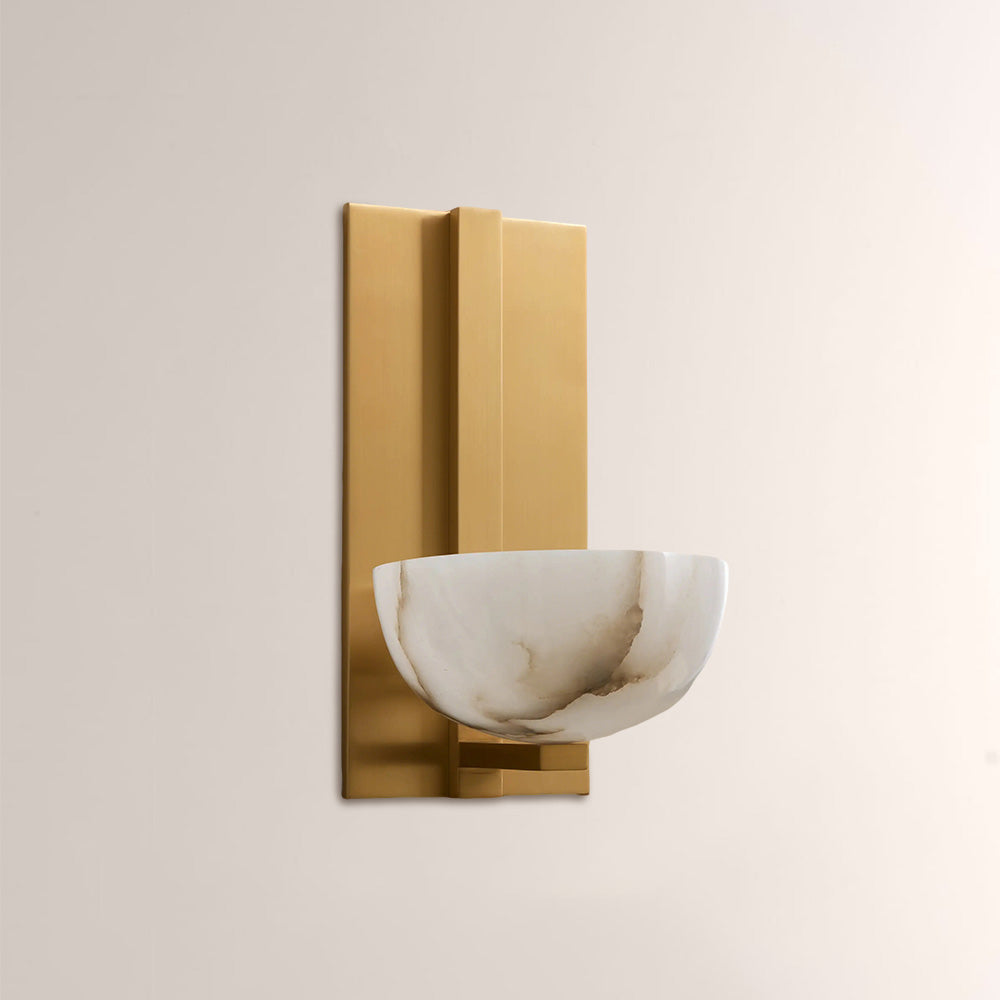 Briar Alabaster Bowl Wall Sconce with Brass Backplate