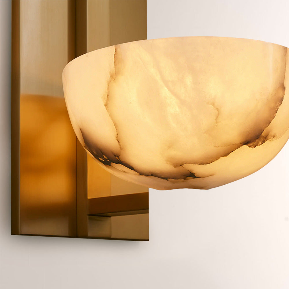 Briar Alabaster Bowl Wall Sconce with Brass Backplate