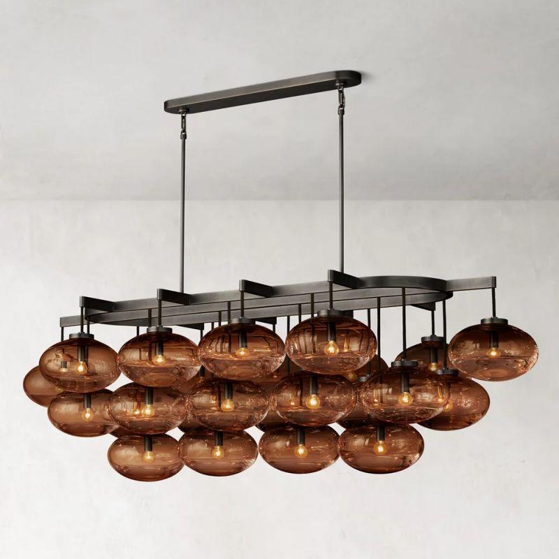 Cabrette Linear Chandelier 72" in Bronze with Champagne Gold glass