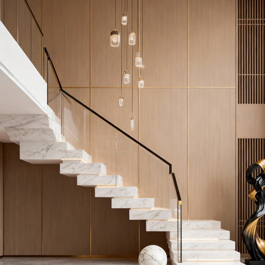 Chandelier for Staircase Full Copper Luxury Crystal Ceiling Light