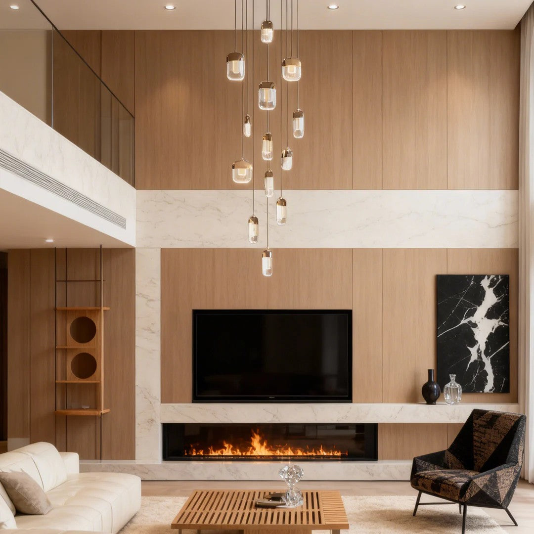 Chandelier for Staircase Full Copper Luxury Crystal Ceiling Light