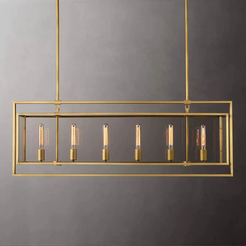 Deckman Glass Lantern Rectangular Chandelier 54"