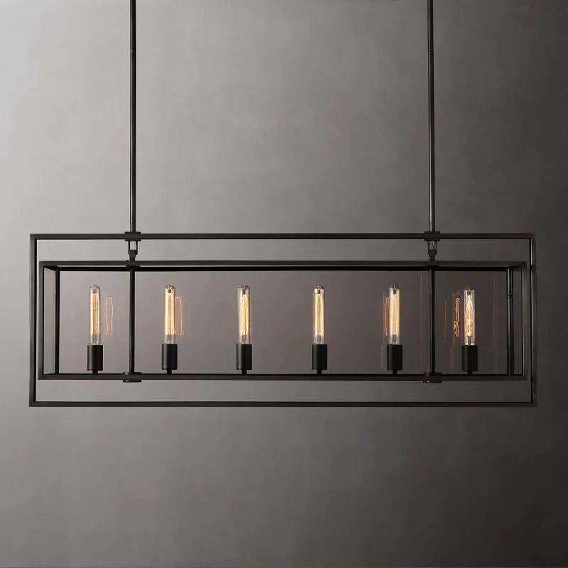 Deckman Glass Lantern Rectangular Chandelier 54"