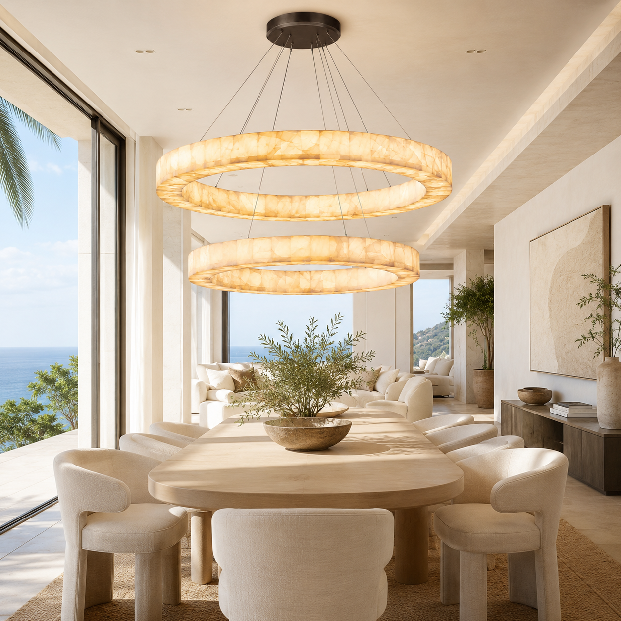 Erater 2-Tier Round Calcite Chandelier 50"