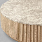 Mulholland Oak Wood & Stone Round Coffee Table