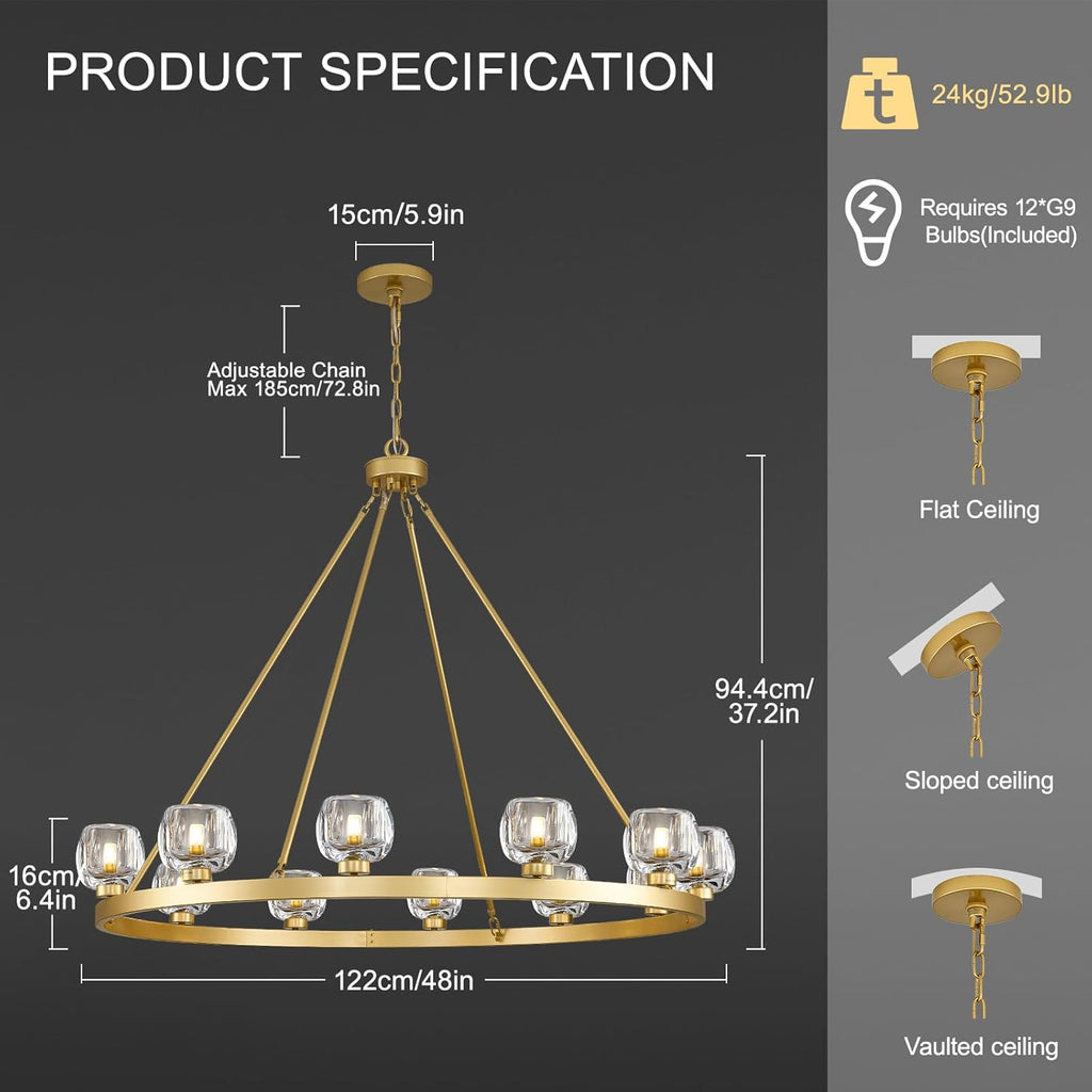 Wagon Wheel Crystal Round Chandelier 24" 36" 48" 60"