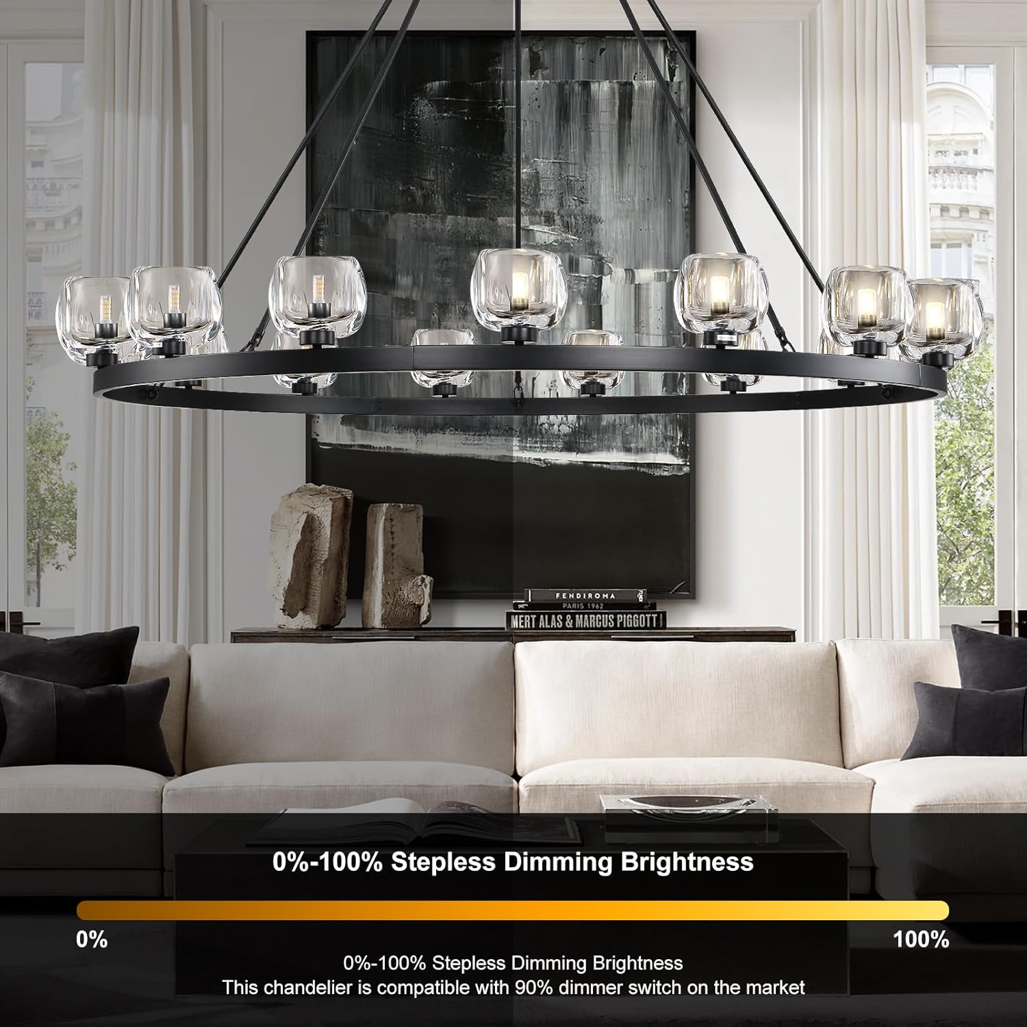 Wagon Wheel Crystal Round Chandelier 24" 36" 48" 60"